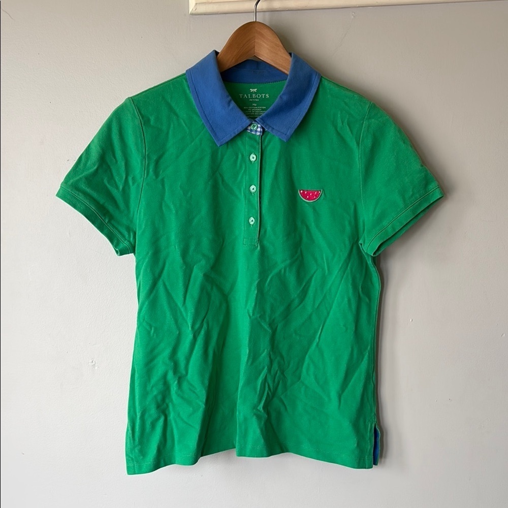 Talbots Green & Blue Polo Shirt – Watermelon Embroidery (Medium Petite)